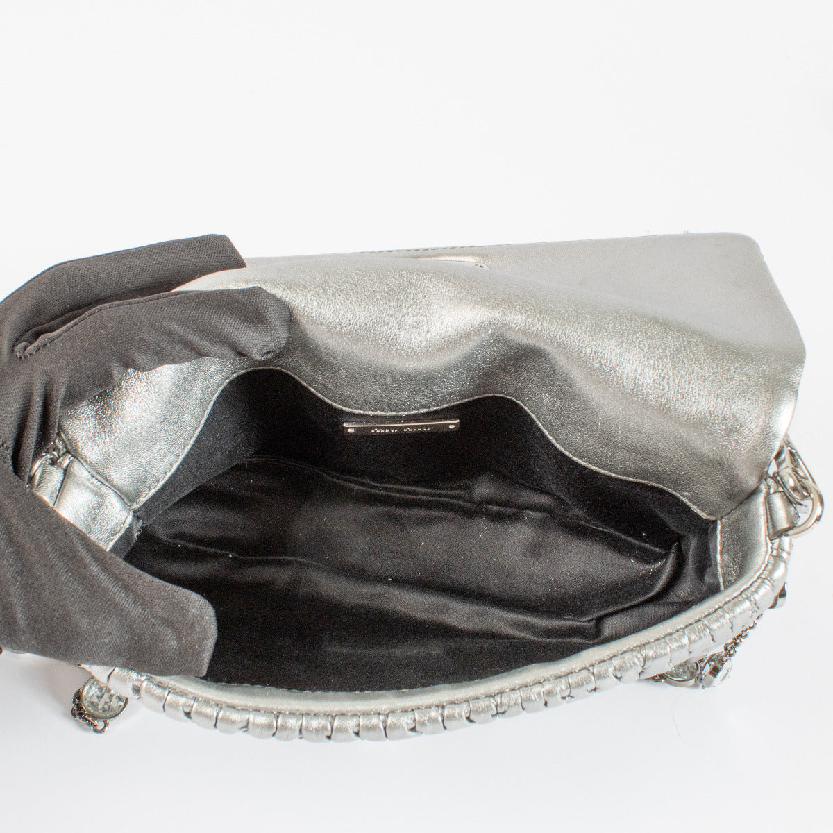Miu Miu Zilveren Nappaleren Miu Crystal Cloqué Tas
