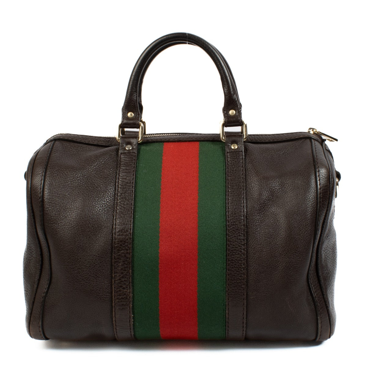 Gucci Bruin Leren Web Joy Medium Boston Tas