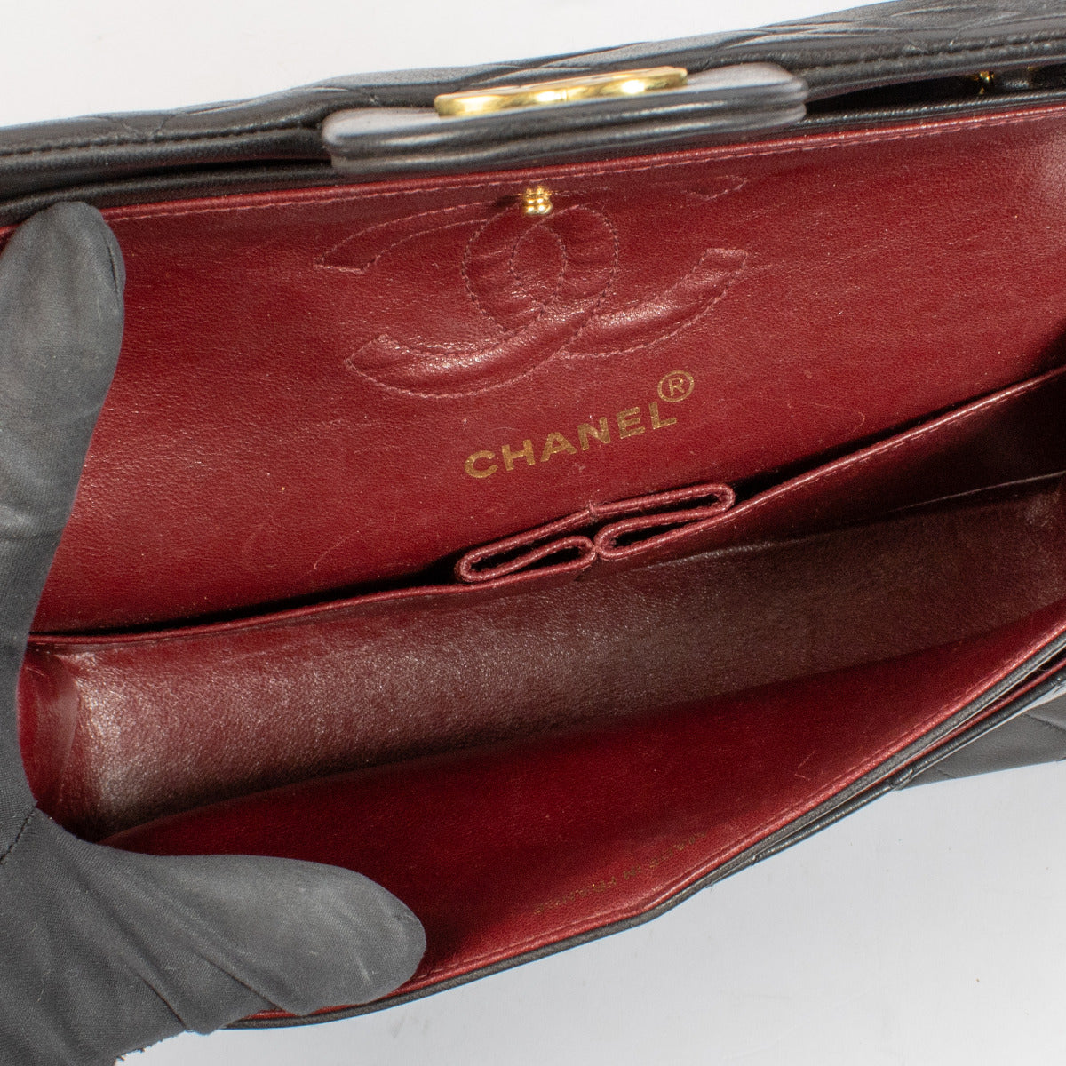Chanel Zwarte Vintage Lamsleren Kleine Klassieke Handtas