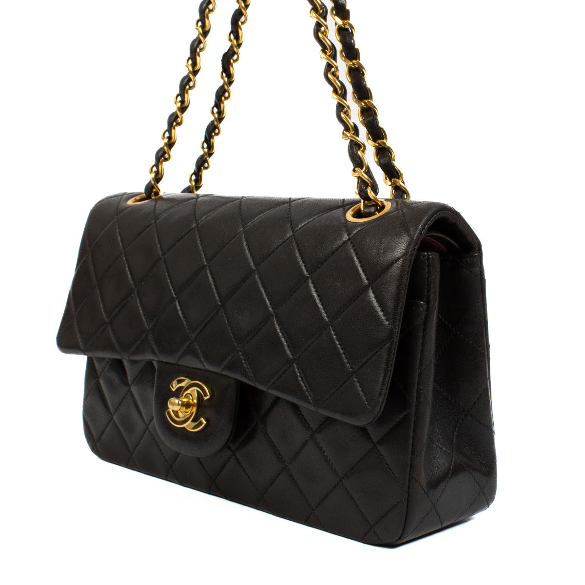 Chanel Zwarte Vintage Lamsleren Kleine Klassieke Handtas