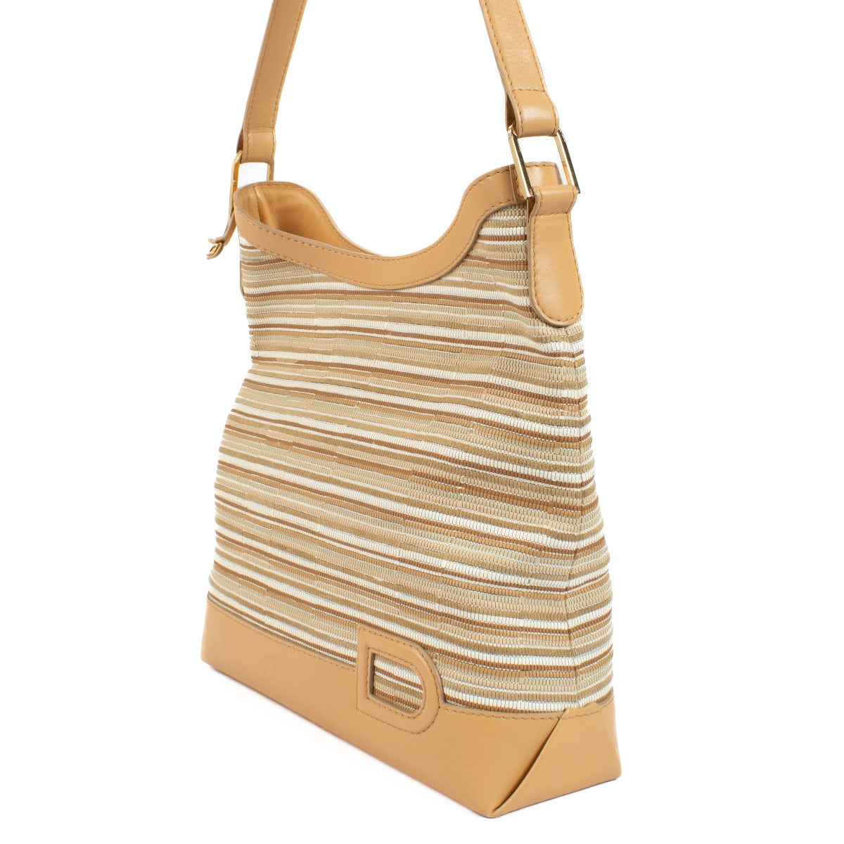 Sac Hobo Delvaux en Toile de Cuir Beige