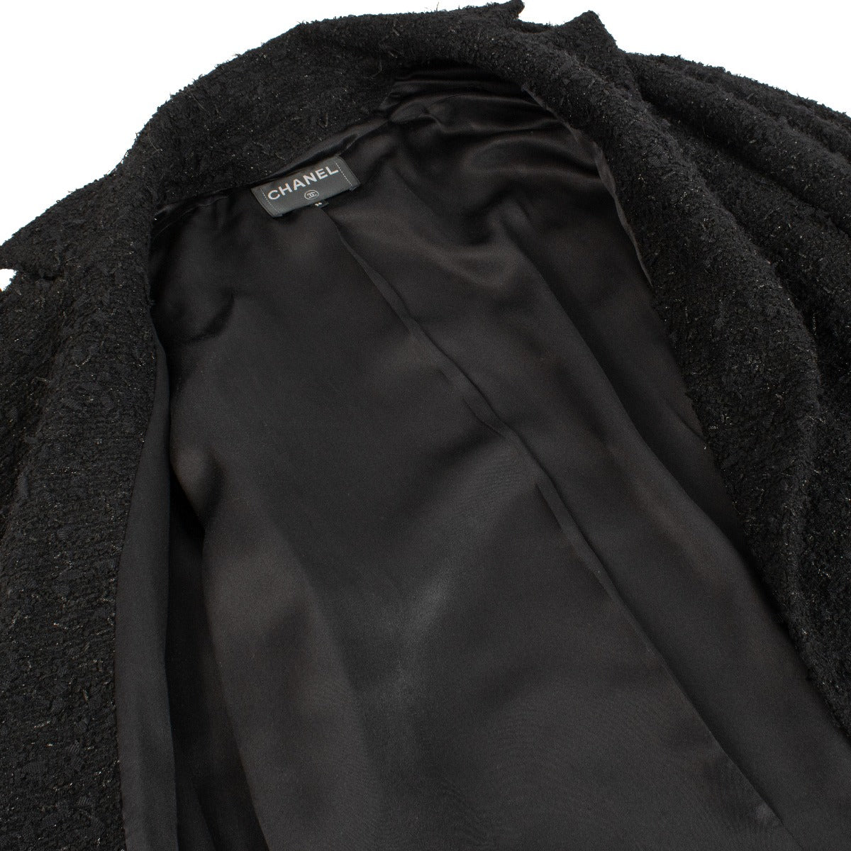 Chanel 21A Zwart Glanzend Tweed Jasje - Maat FR36
