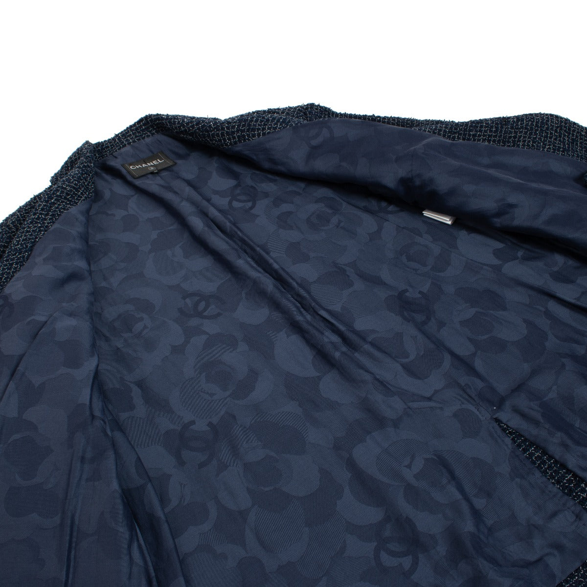 Chanel 22S Blue Cotton Tweed Coat - Size FR36