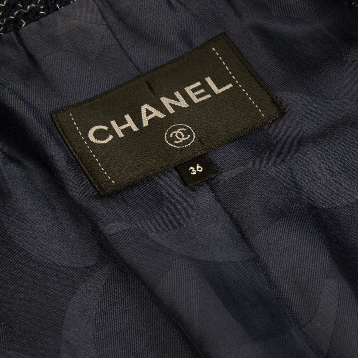 Chanel 22S Blue Cotton Tweed Coat - Size FR36