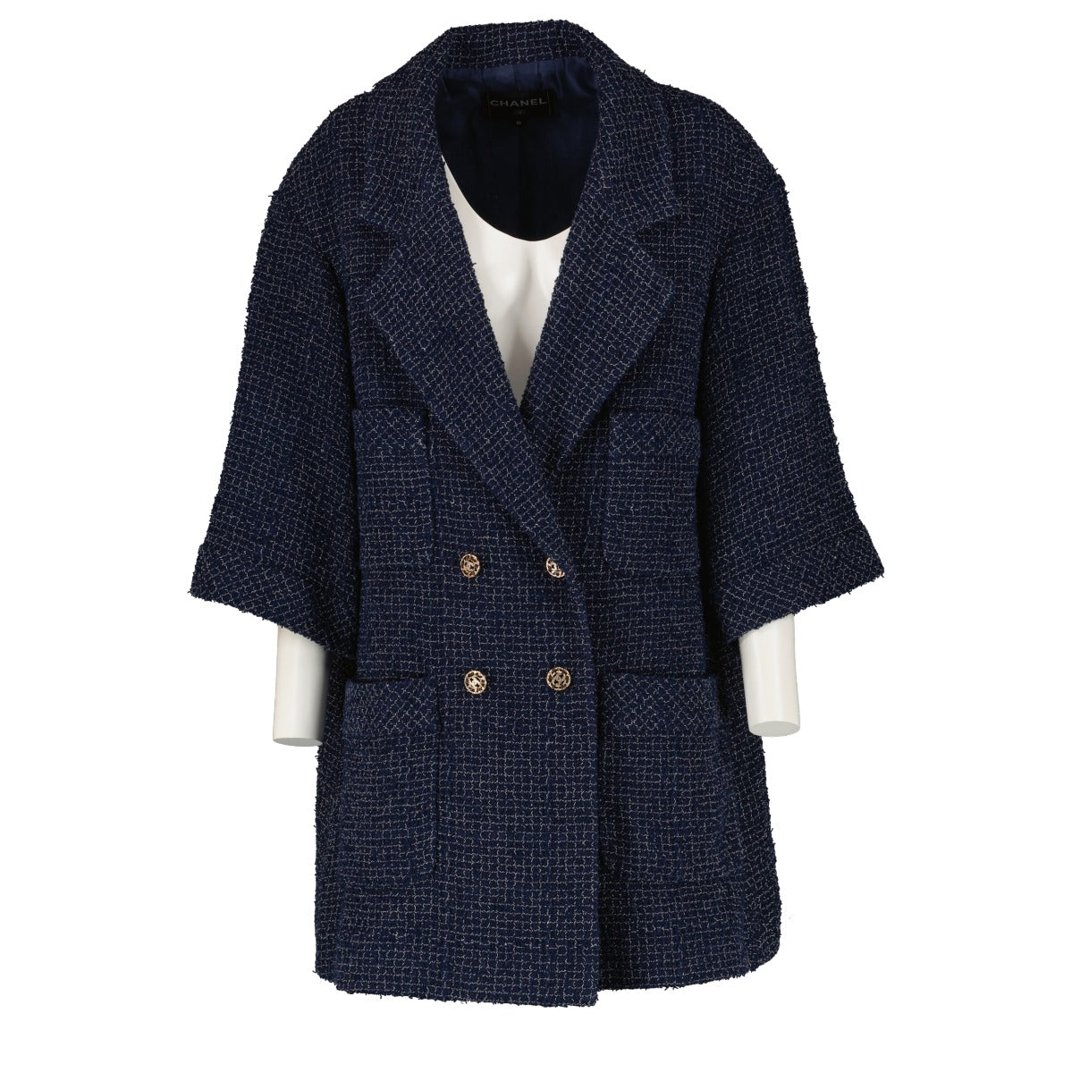 Chanel 22S Blue Cotton Tweed Coat