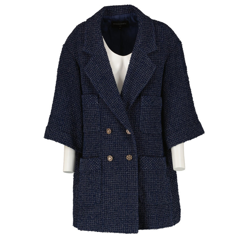Chanel 22S Blue Cotton Tweed Coat