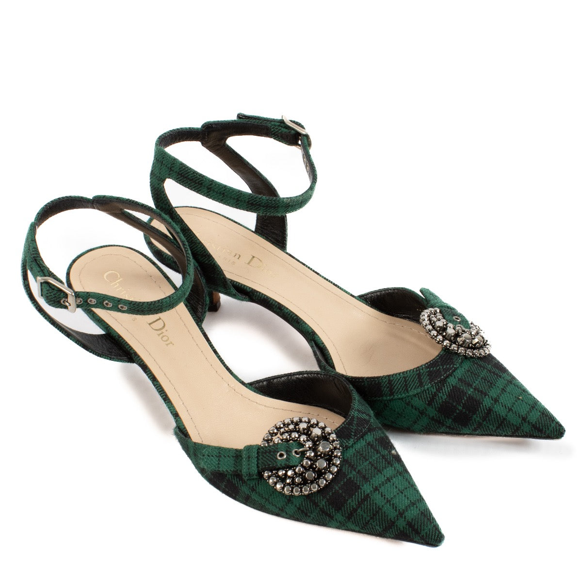 Shop safe online at Labellov in Antwerp, Brussels and Knokke these 100% authentic second hand Christian Dior Green Checked Kitten Heels - size 37,5. Veilig online tweedehands authentieke Christian Dior Green Checked Kitten Heels - size 37,5 kopen bij Labe