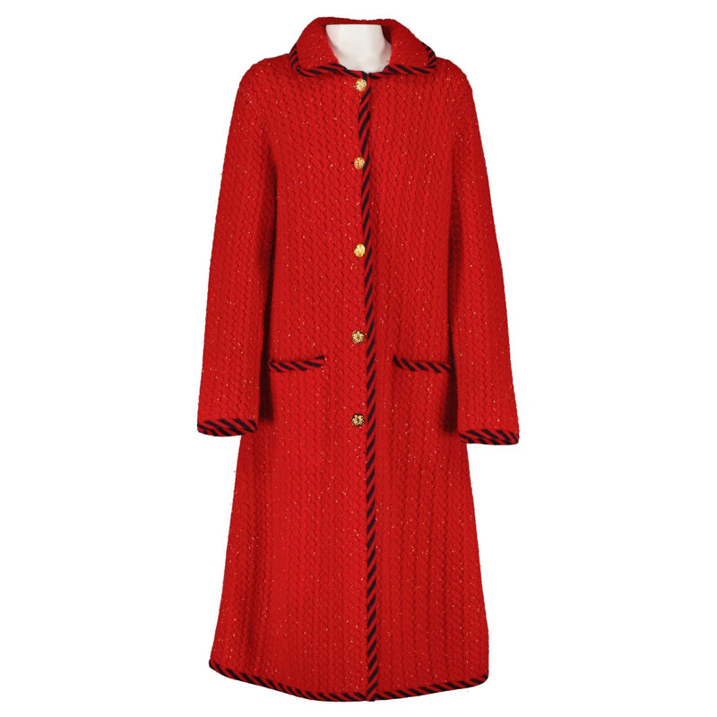 Gucci Red Wool Cable Knit Coat