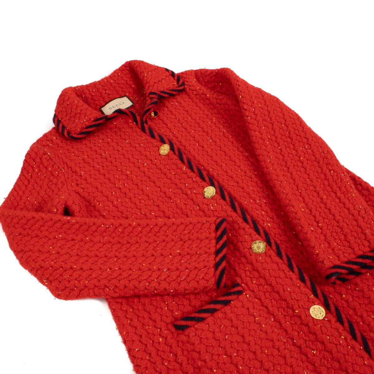 Gucci Red Wool Cable Knit Coat - Size S