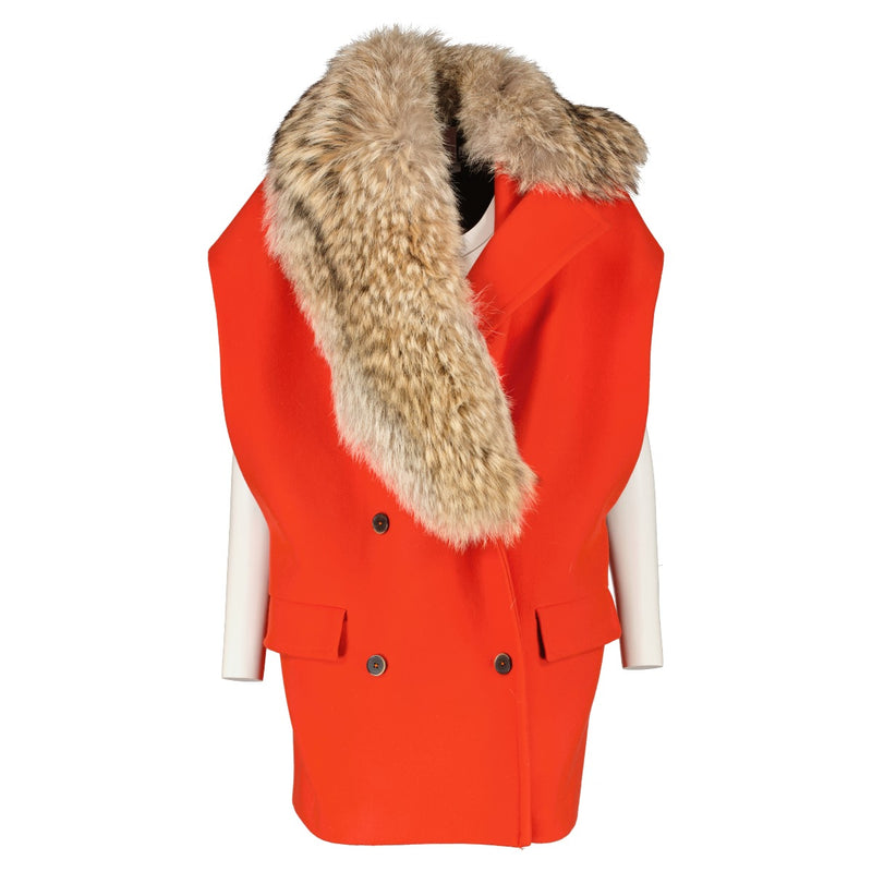 MSGM Orange Fur Trim Coat