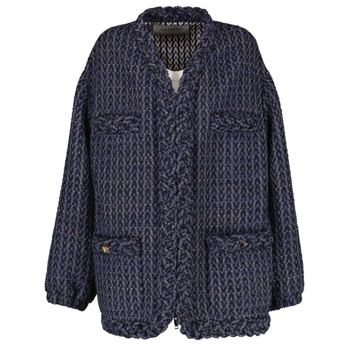Valentino Blue Tweed Roman Stud Jacket