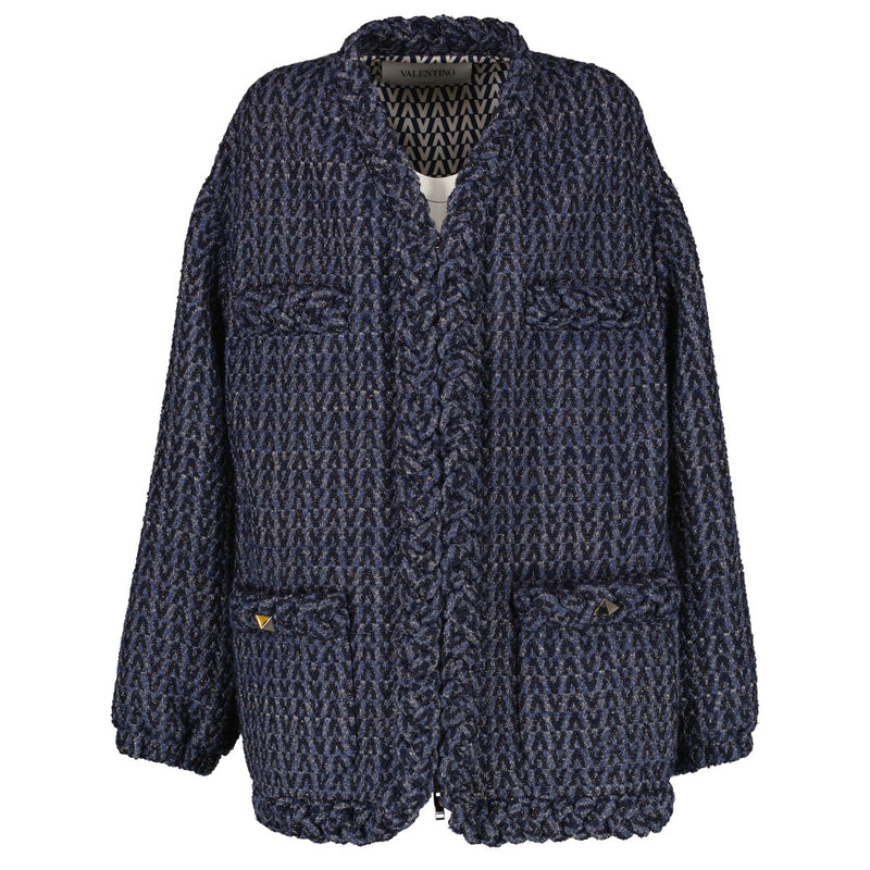 Valentino Blue Tweed Roman Stud Jacket