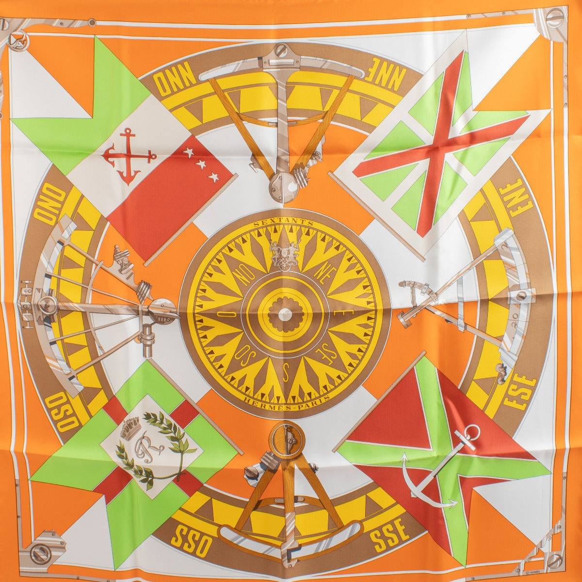 buy 100% authentic pre loved Hermès Sextants Orange Silk Scarf on Labellov.com