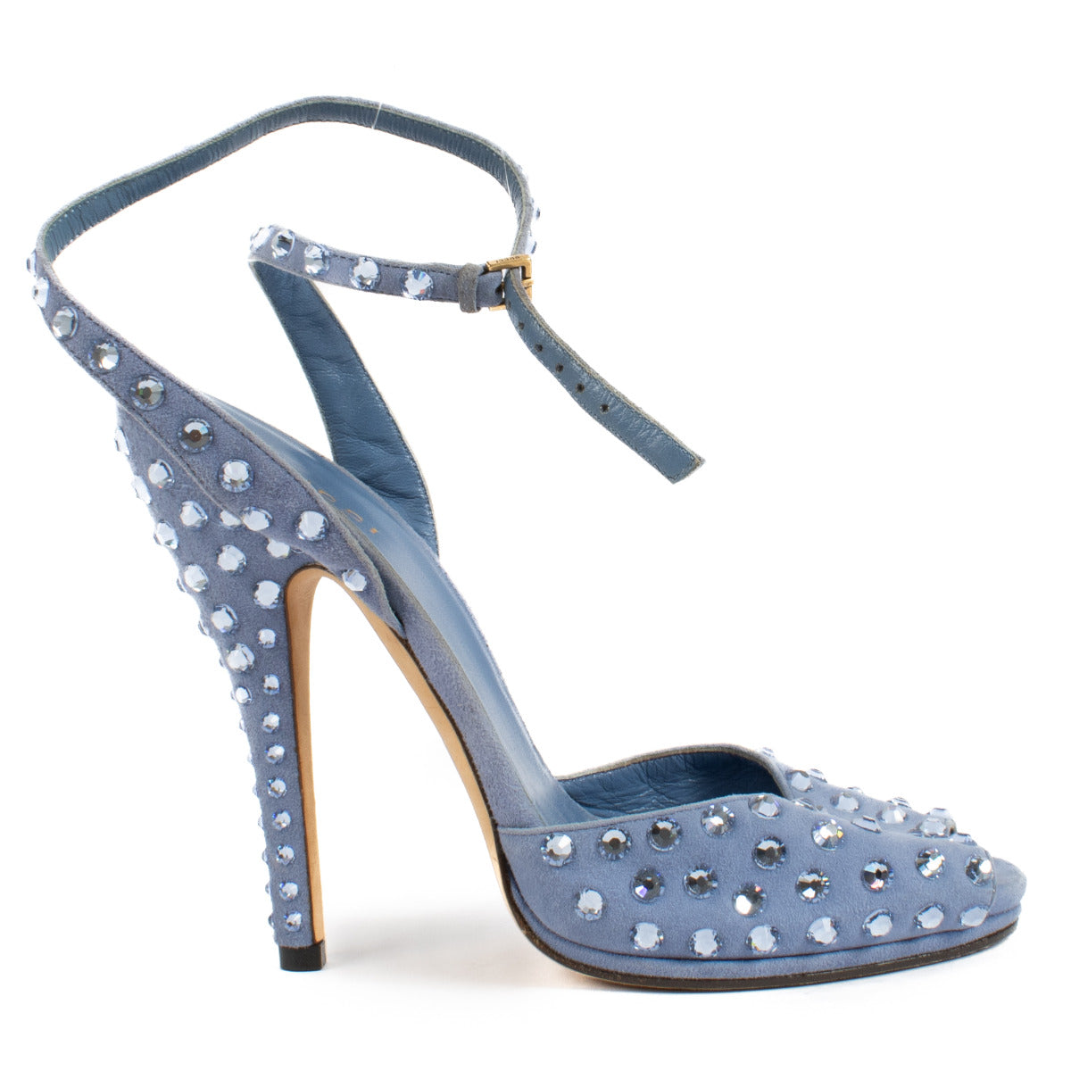 Gucci Blauwe Suède Kristallen Sandalen - maat 39