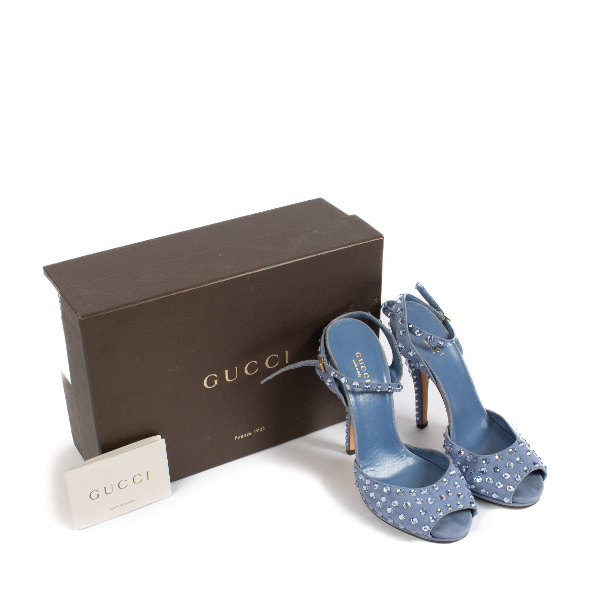 Gucci Blauwe Suède Kristallen Sandalen - maat 39