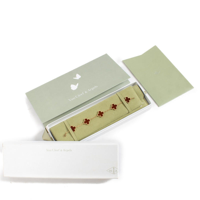 Van Cleef & Arpels Carnelian/Yellow Gold Vintage Alhambra 5 Motifs Bracelet