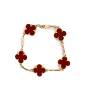 Van Cleef & Arpels Carnelian/Yellow Gold Vintage Alhambra 5 Motifs Bracelet