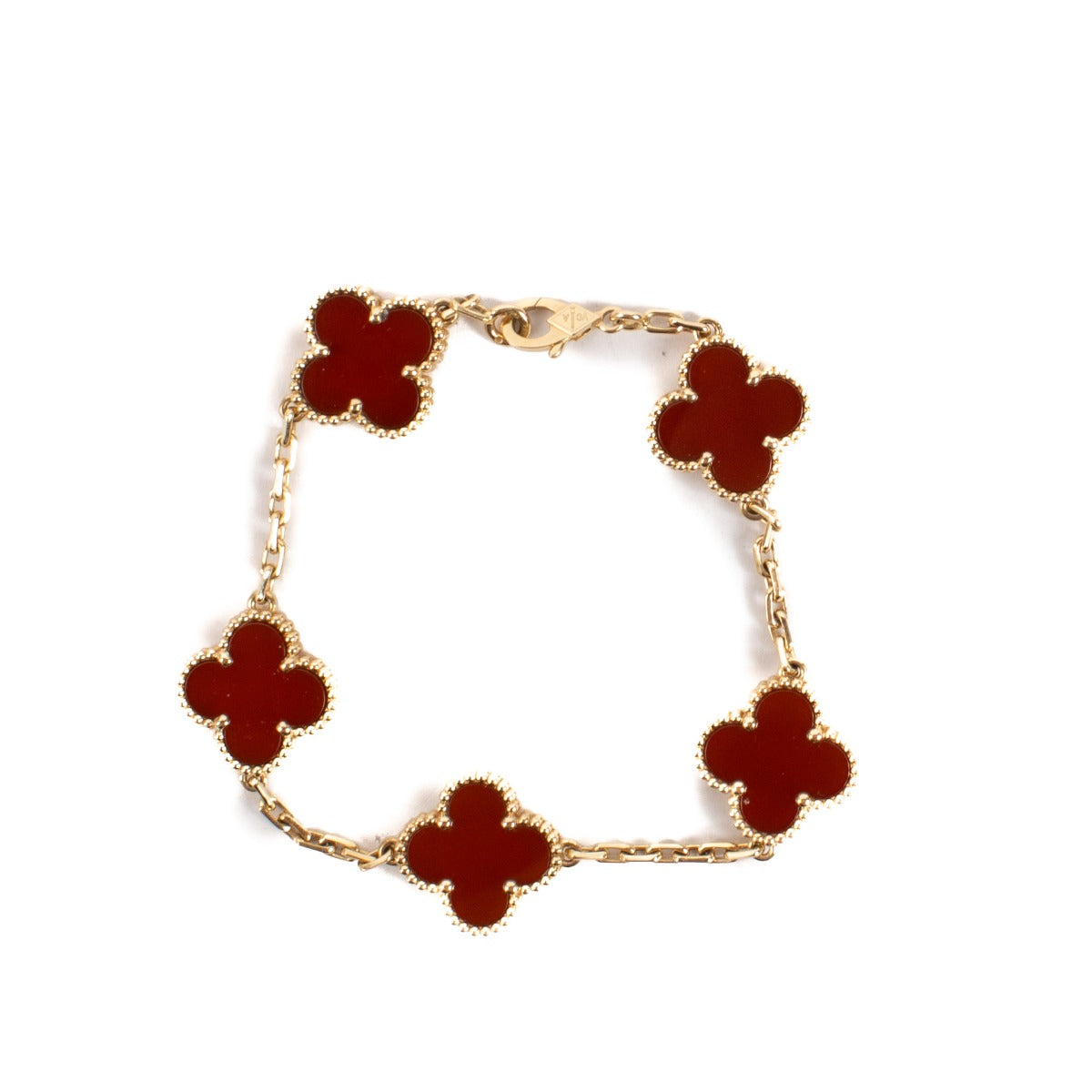 Van Cleef & Arpels Carnelian/Yellow Gold Vintage Alhambra 5 Motifs Bracelet