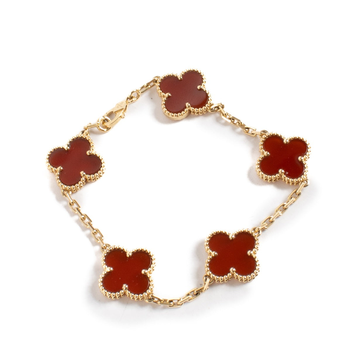 Van Cleef & Arpels Carnelian/Yellow Gold Vintage Alhambra 5 Motifs Bracelet