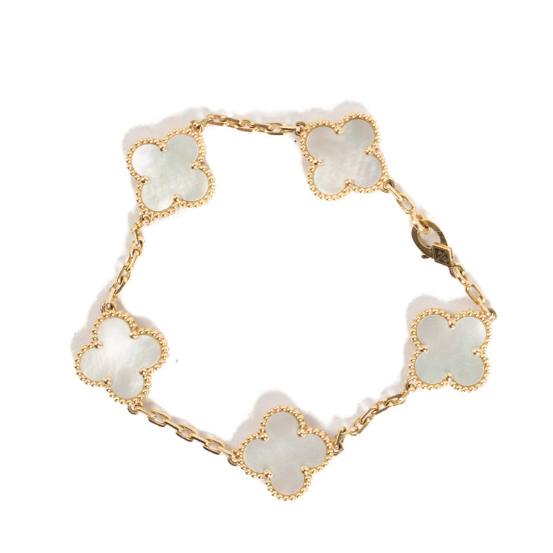 Van Cleef & Arpels Mother-of-Pearl/Yellow Gold Vintage Alhambra 5 Motifs Bracelet
