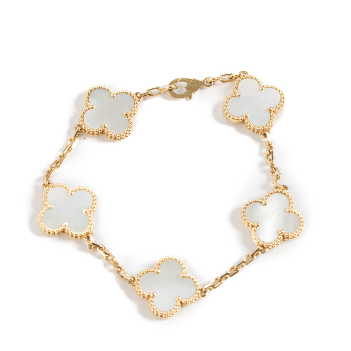 Van Cleef & Arpels Mother-of-Pearl/Yellow Gold Vintage Alhambra 5 Motifs Bracelet
