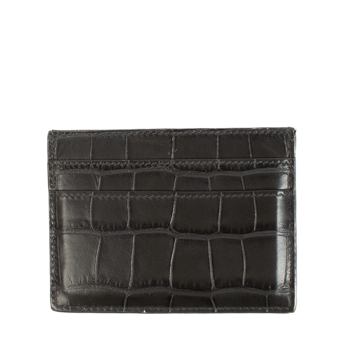 Balenciaga Grey Crocodile Embossed Logo Plate Card Holder