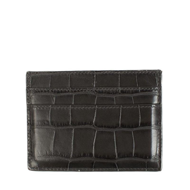 Balenciaga Grey Crocodile Embossed Logo Plate Card Holder