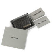 Balenciaga Grey Crocodile Embossed Logo Plate Card Holder