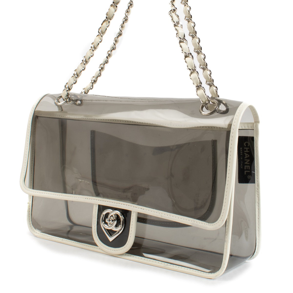 Chanel Grey PVC Heart Lock Large Classic Handbag