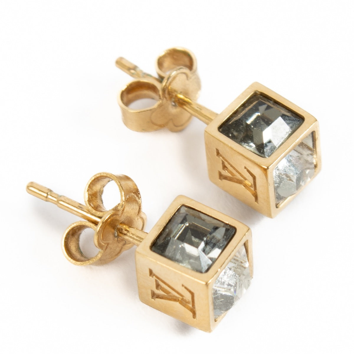 Louis Vuitton Gold Crystal Gamble Stud Earrings
