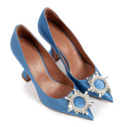 Buy 100% authentic Amina Muaddi Blue Heels - Size 37 1/2 on Labellov.com