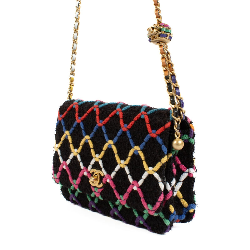 Chanel 22S Multicolor Tweed Pearl Crush Wallet On Chain