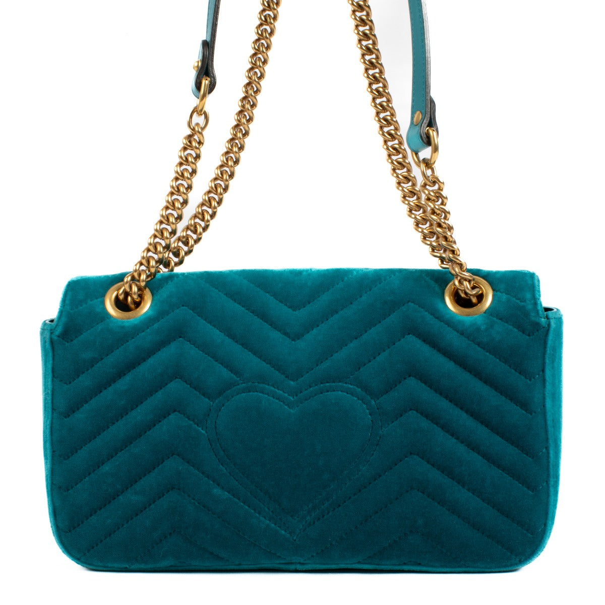 Gucci Pavone Cyan Velvet Small GG Marmont Shoulder Bag