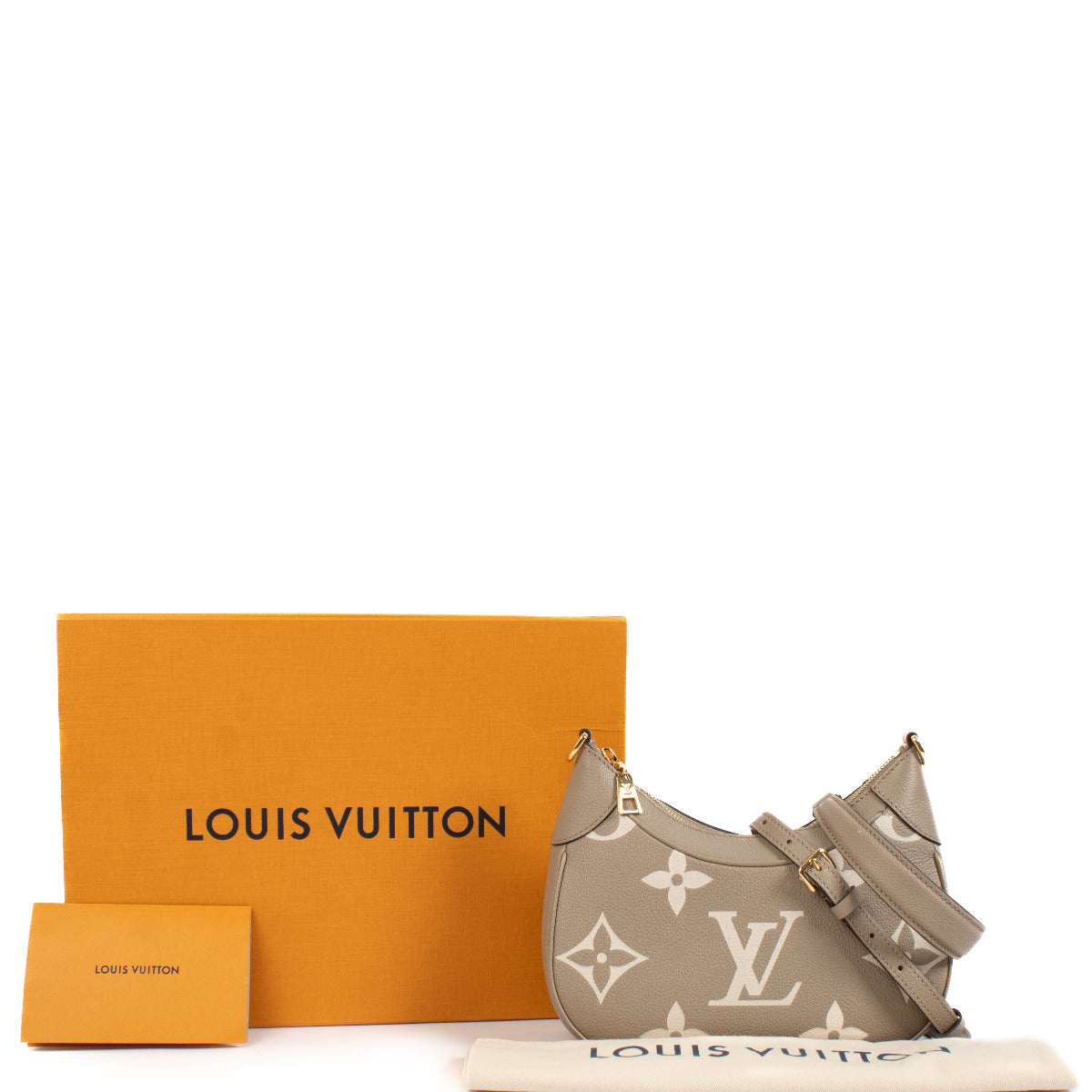 Louis Vuitton Taupe Bicolor Monogram Empreinte Bagatelle Bag aan de beste prijs bij Labellov tweedehands luxe in Antwerpen en Knokke