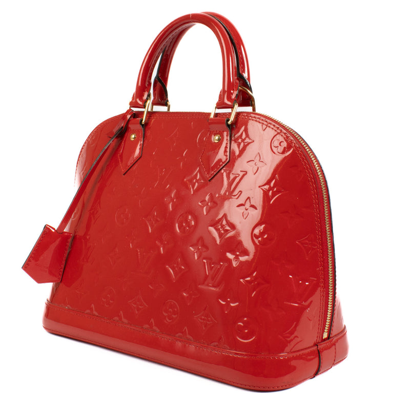 Are you looking for an authentic designer Louis Vuitton Red Monogram Vernis Alma PM? We buy and sell your preloved and new bags.