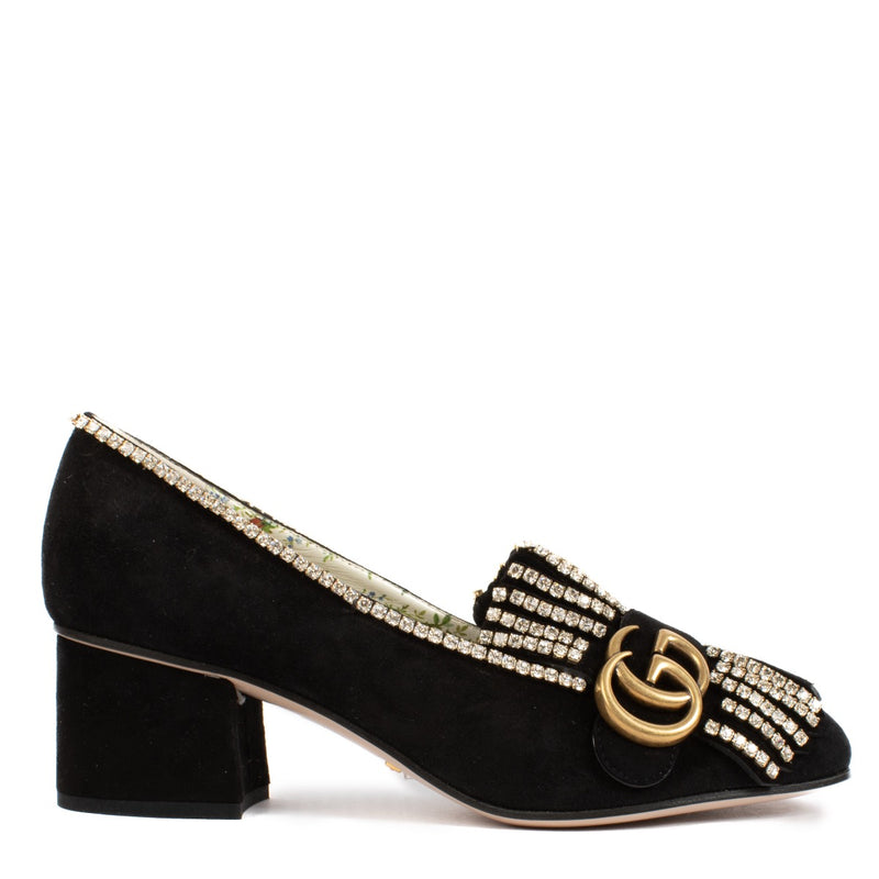 Shop safe online at Labellov in Antwerp, Brussels and Knokke these 100% authentic second hand Gucci Black Crystal GG Marmont Pumps - size 37. Veilig online tweedehands authentieke Gucci Black Crystal GG Marmont Pumps kopen bij Labellov.