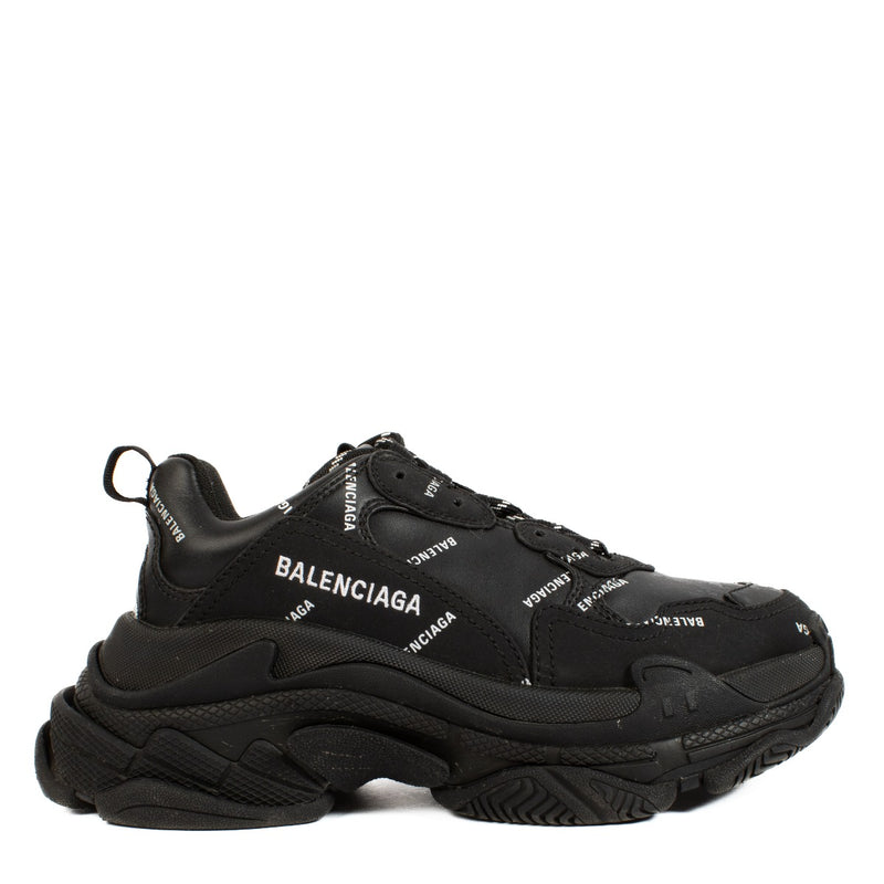 Balenciaga Black All Over Logo Triple S Sneakers - Size 37