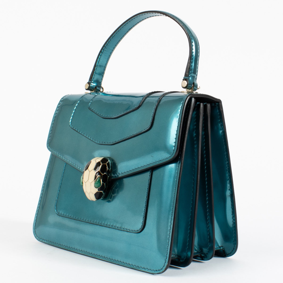 shop 100% authentic second hand Bulgari Blue Patent Serpenti Forever Mini Top Handle Bag on Labellov.com