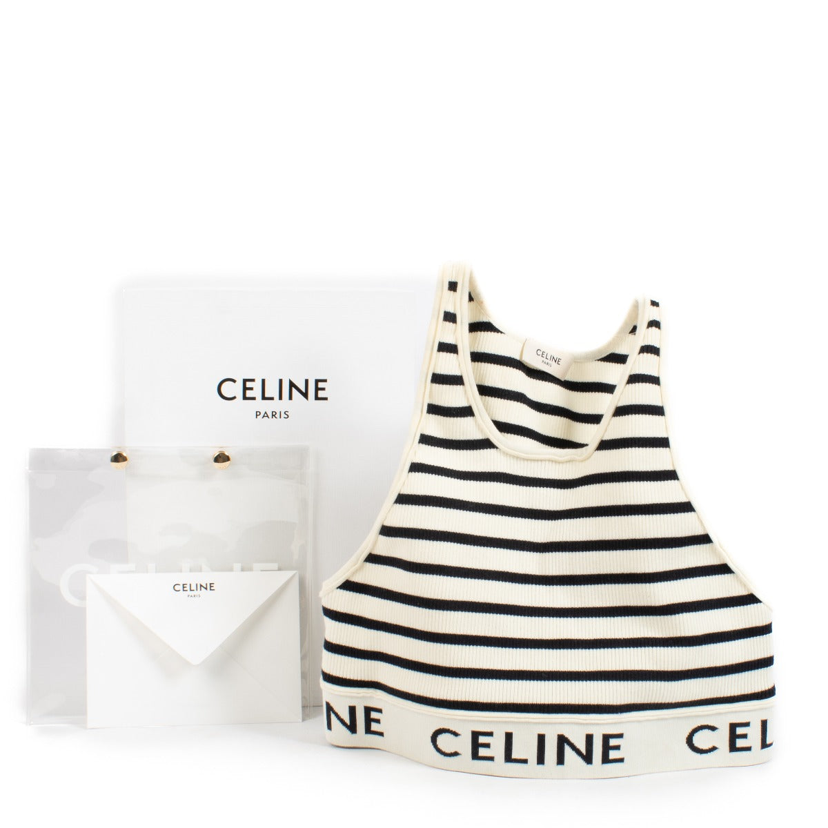 Celine White Logo Sports Bra