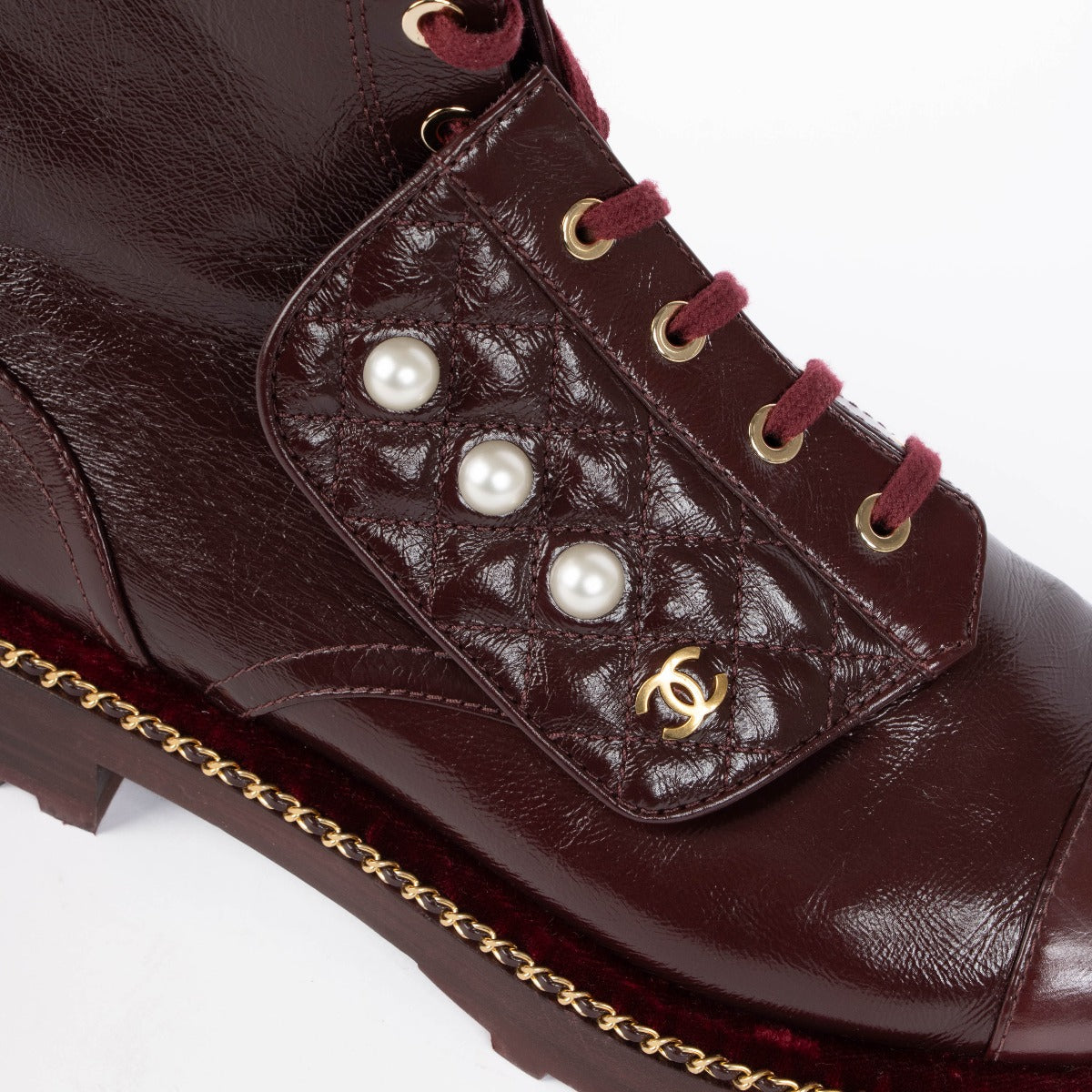 Authentic pre-loved Chanel Burgundy Biker Boots - Size 40.5 on Labellov.com