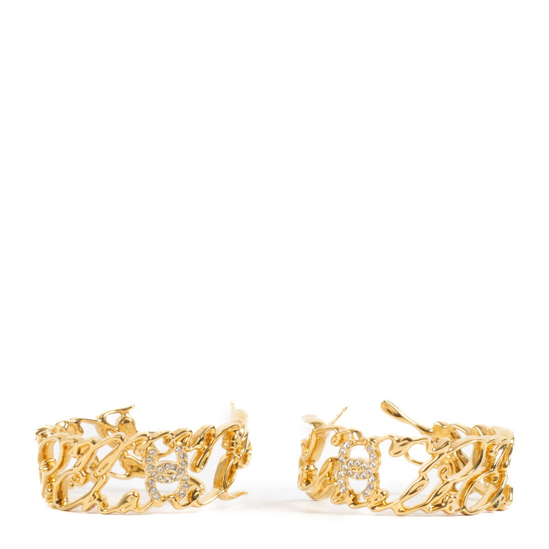 Chanel 21S Gold Crystal CC Hoop Earrings