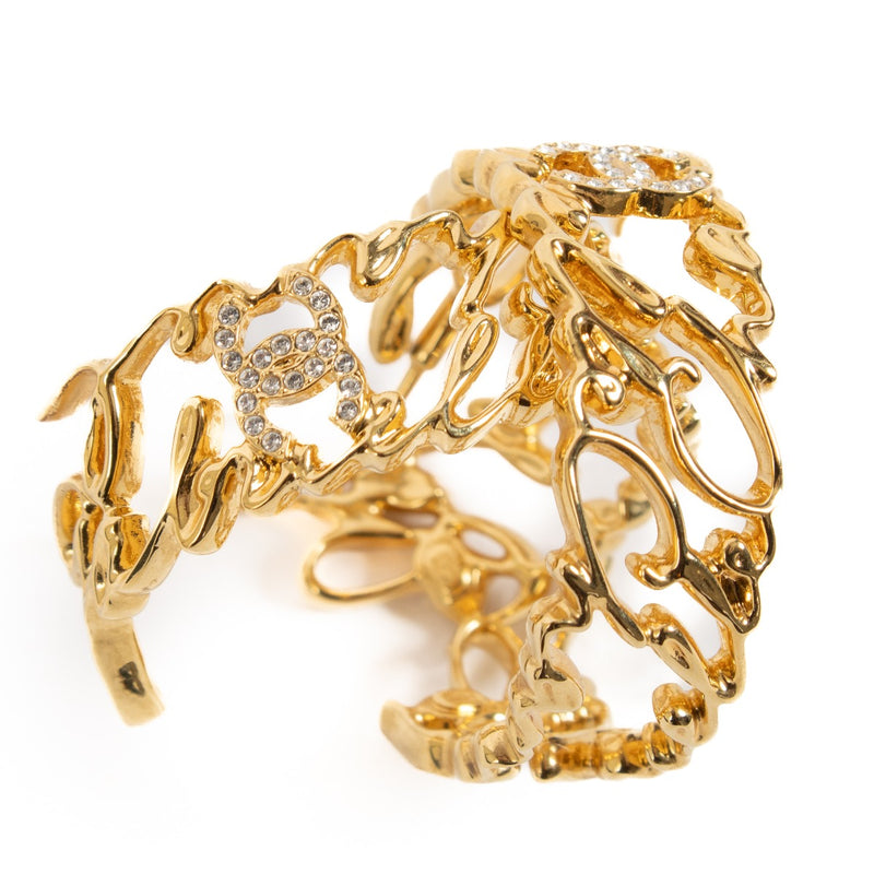 Chanel 21S Gold Crystal CC Hoop Earrings