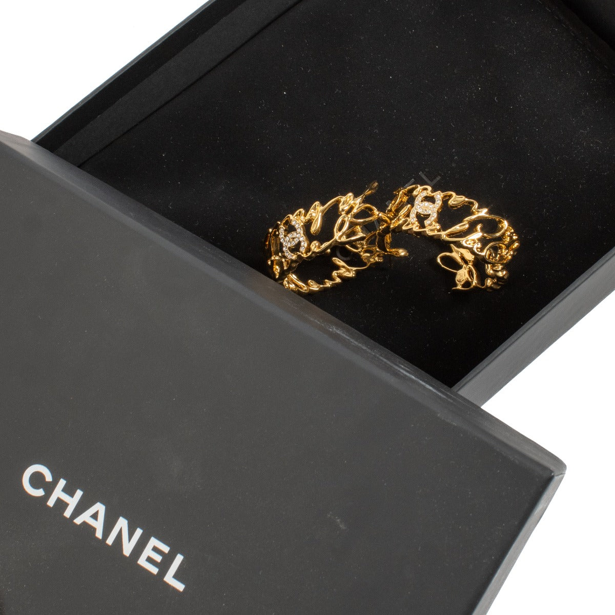 Chanel 21S Gold Crystal CC Hoop Earrings