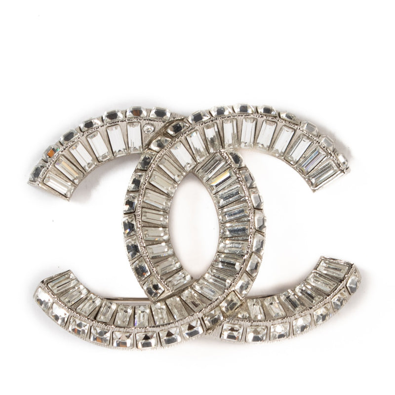 Chanel 15P Silver Crystal CC Brooch