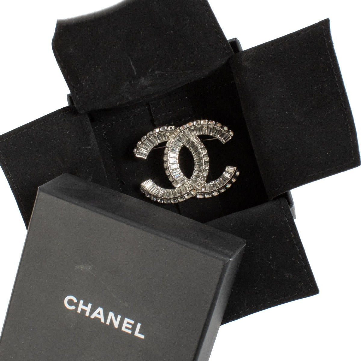 Chanel 15P Silver Crystal CC Brooch