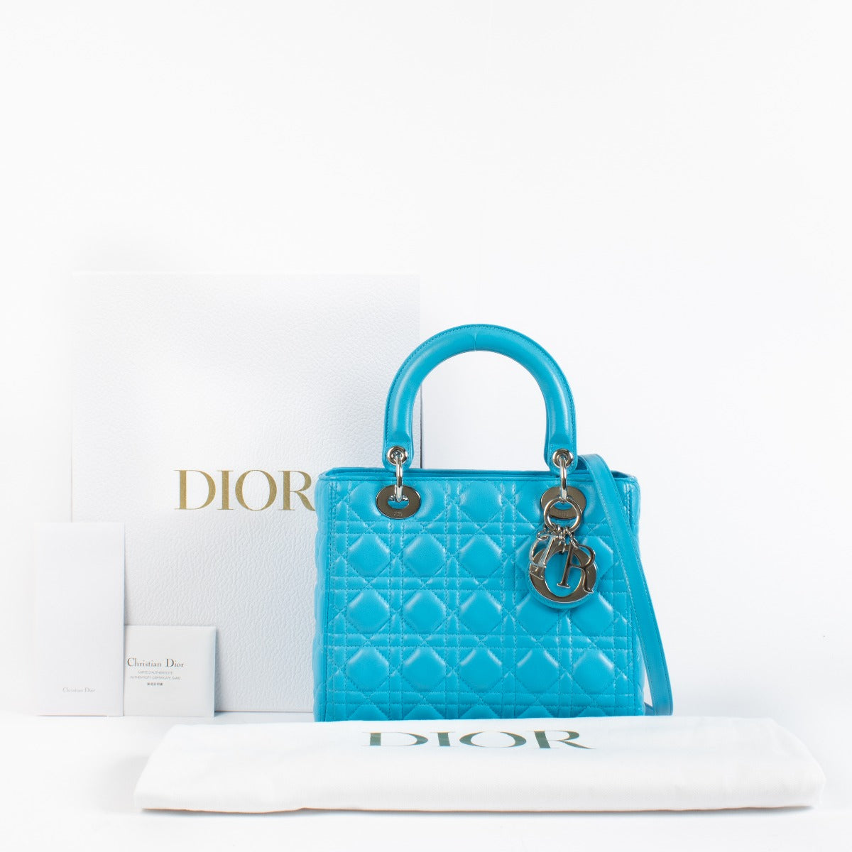 shop 100% authentic second hand Christian Dior Blue Medium Lady Dior Bag on Labellov.com