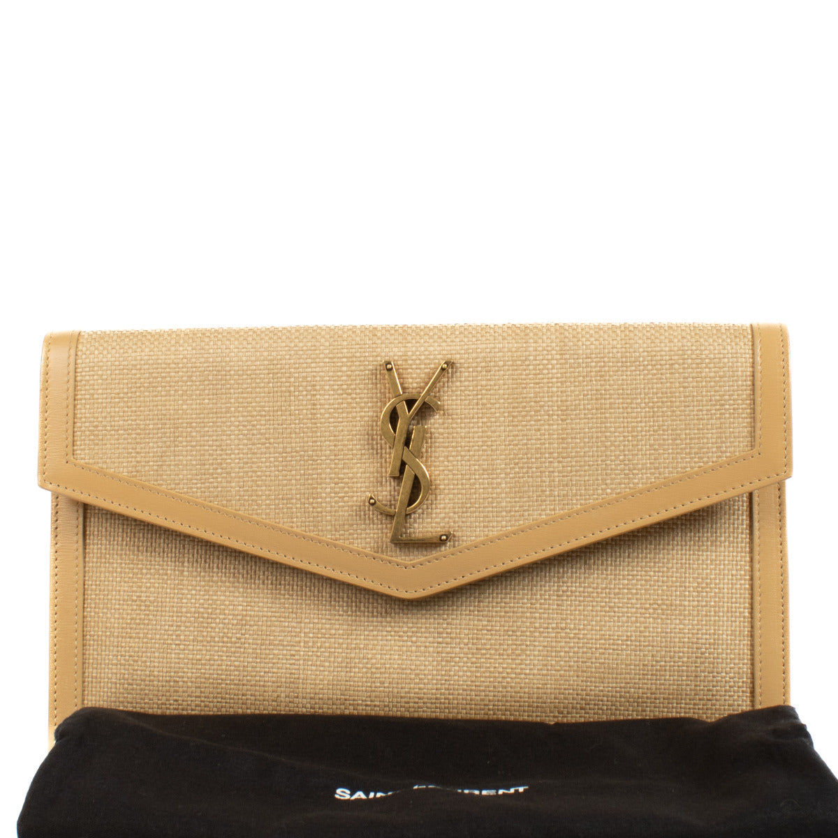 Pochette Uptown Saint Laurent en raphia beige
