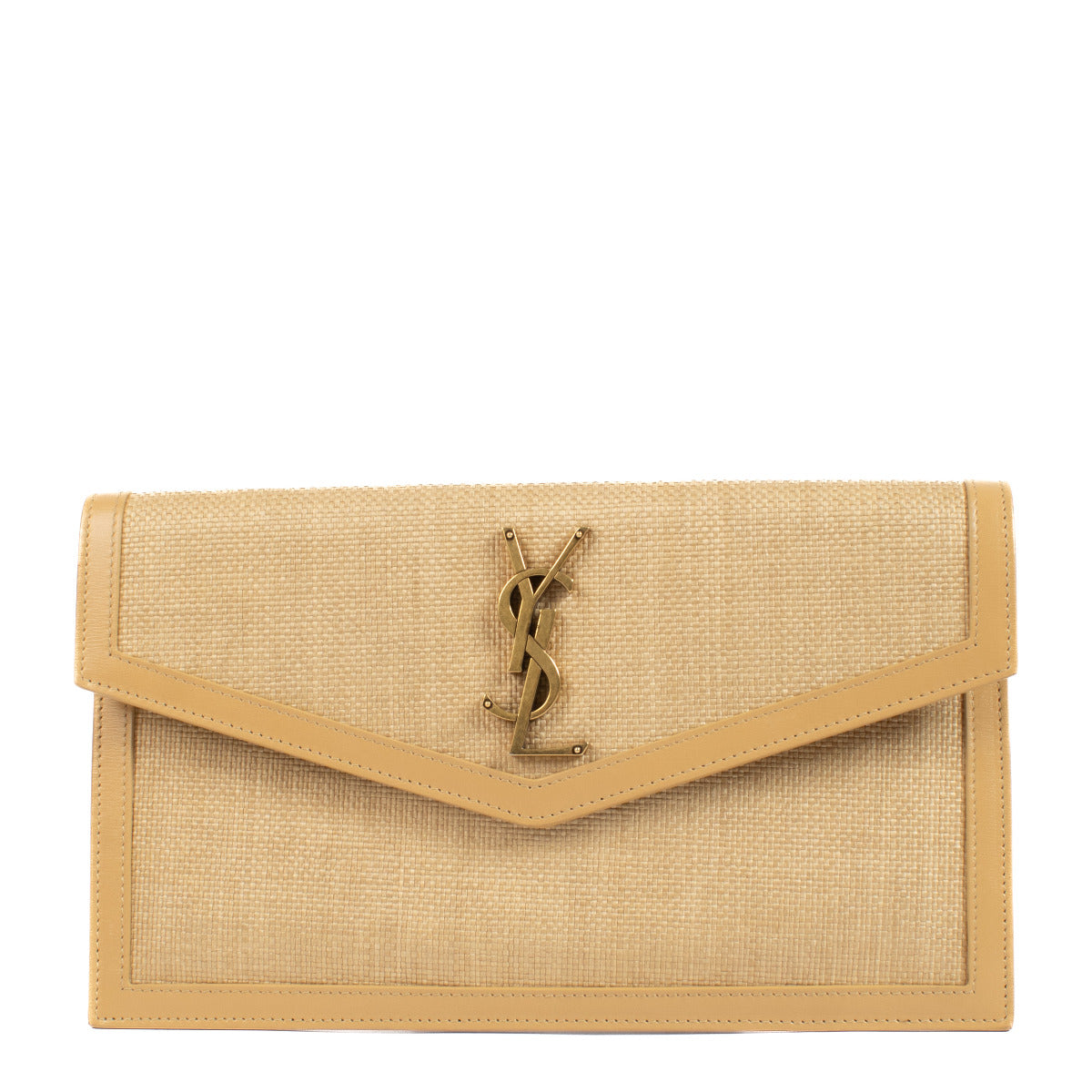 Saint Laurent Beige Raffia Uptown Clutch
