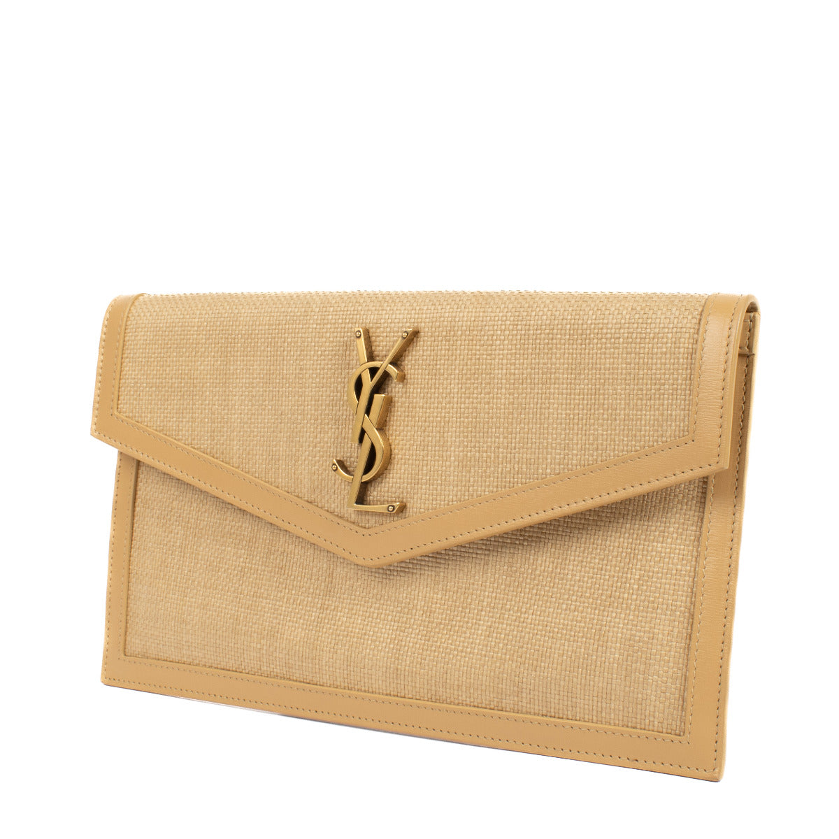 Pochette Uptown Saint Laurent en raphia beige