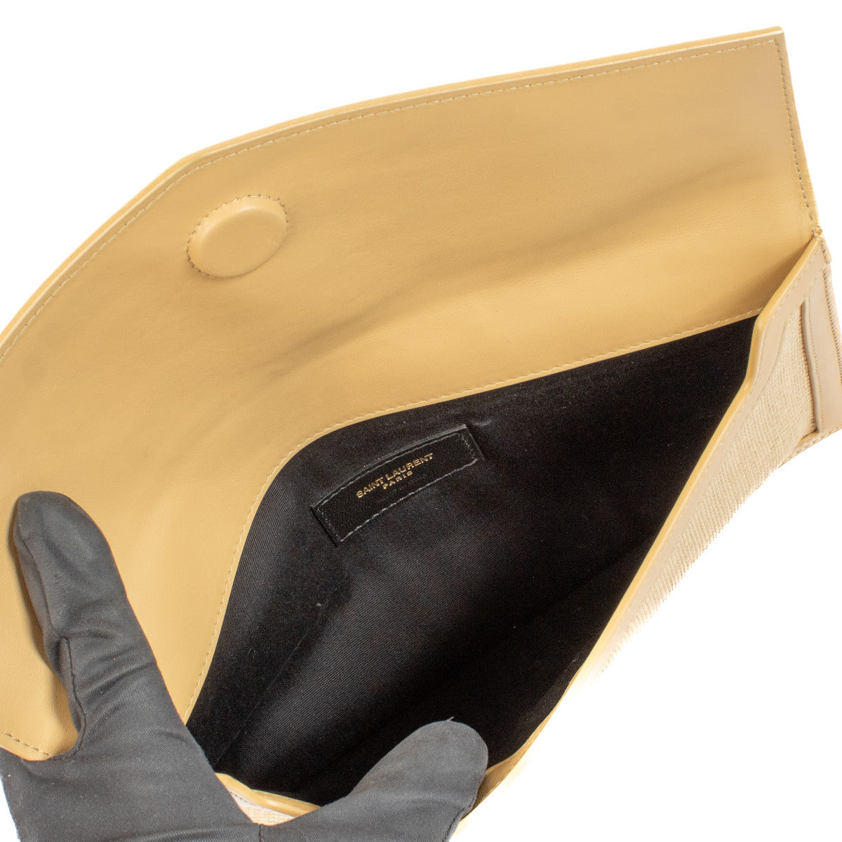 Pochette Uptown Saint Laurent en raphia beige